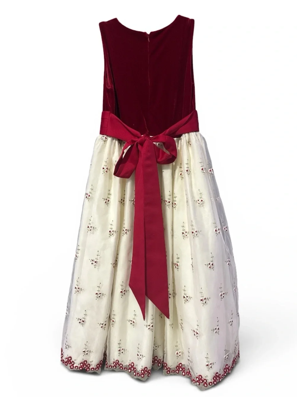 CINDERELLA Vintage Inspired Embroidered Holiday Dress 12 Red/Ivory EUC